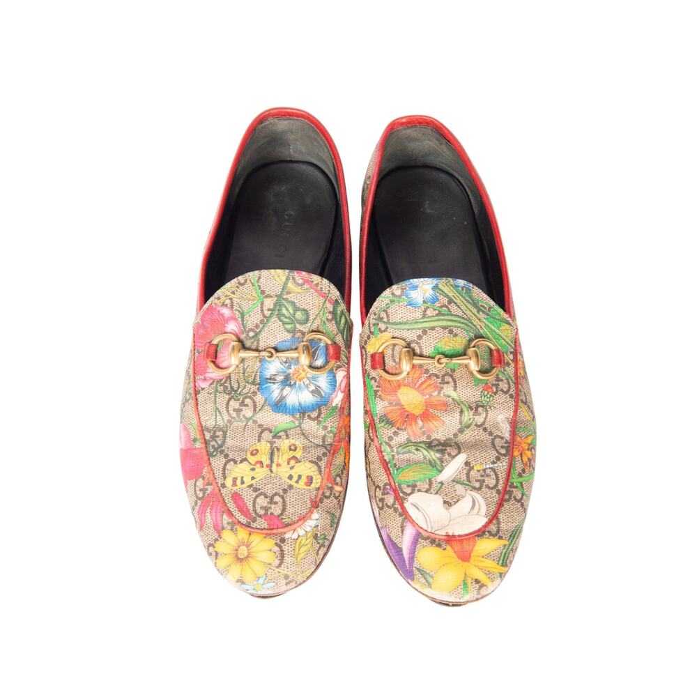 GUCCI Pink Floral GG Loafers Gold Accents Size 37 - Picture 2 of 4